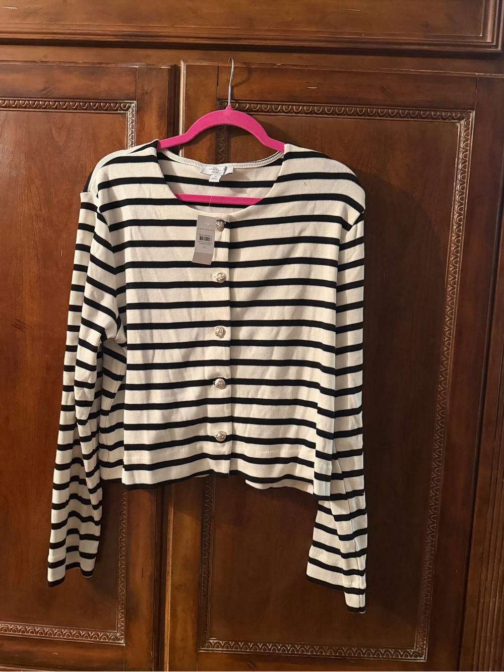 Women’s ann Taylor black & White Striped Button-Front cardigan